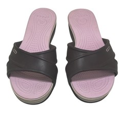Crocs Cyprus II Wedge Sandals Womens 9 Brown Pink Croslite Criss Cross Comfort S