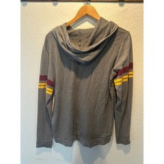 Victoria Secret PINK Devils Hoodie Medium Gray Sequin Pullover Sweatshirt