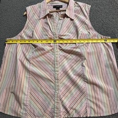 VENEZIA Top Women Plus Sz 26W Tan Pastel Stripes Sleeveless Breezy Theme Park