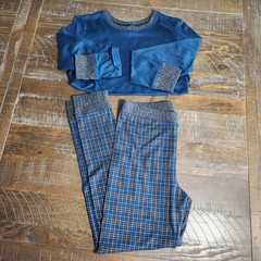 Cuddl Duds Womens Medium Blue Plaid Pajama Lounge Set Softwear Thermal EUC