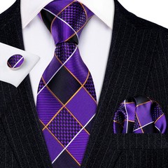 Silk Jacquard Tie Set Floral Violet Necktie Hanky Cufflinks Wedding Men&rsquo;s Ties