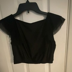 DASDO Women&rsquo;s Blouse Black Solid Sequin Chiffon Flutter Sleeve Cropped M