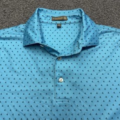 Peter Millar Summer Comfort Polo Shirt Large Sharks Geometric Print Shark Fin