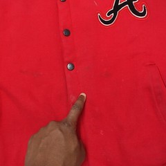 Atlanta Snap Button-Up Jacket Red/Black Size Large Long Sleeve Stand-Up Collar