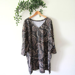 Catherines Easy Fit Tee Black Brown Paisley Short Sleeve V Neck Top Plus Size 4X