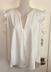 NWT Eden Ruth Sz Large Ivory Blouse Women’s ruffle Sleeveless V Neck Semi-Sheer