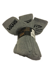 Vans Off The Wall 3-Pack Gray Crew Socks Men&rsquo;s US Shoe Size 6.5-9 NWT