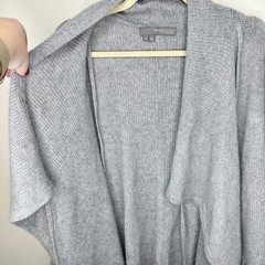 360 Cashmere Grey Draped Wrap Tie Front Moto Waterfall Cardigan Sweater Small
