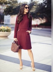 Maggy London Burgundy Knit Mock Neck A-Line Dress Long Sleeve Petite 6P RN58142