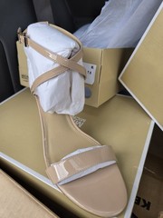 MICHAEL KORS Ava Patent Leather Strappy Sandal Heels Size 7.5M Light Blush NIB