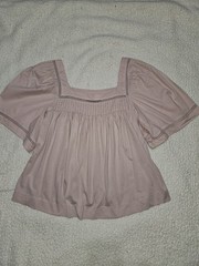 Banana Republic Women&rsquo;s Pink Cotton Woven Smocked Square Neck Puff Blouse S