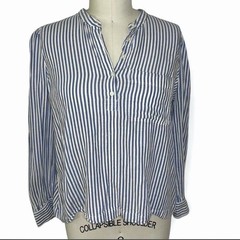 Madewell Blue & White Striped Long Sleeve Collared Button Cotton Blouse Medium