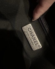 CHANEL CC Silver Hardware Stitch Shoulder Bag Medium Navy Leather