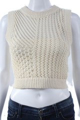 ALC Womens Cropped Sleeveless Tank Ivory Cotton Round Neck Size XS