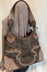 Justin Handbag. Medium Tote, Boot Stitch Concealed Carry Orange Brown
