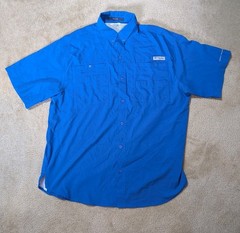 Columbia PFG Fishing Shirt Mens Size L Blue Short Sleeve Vented Button-Up UVA