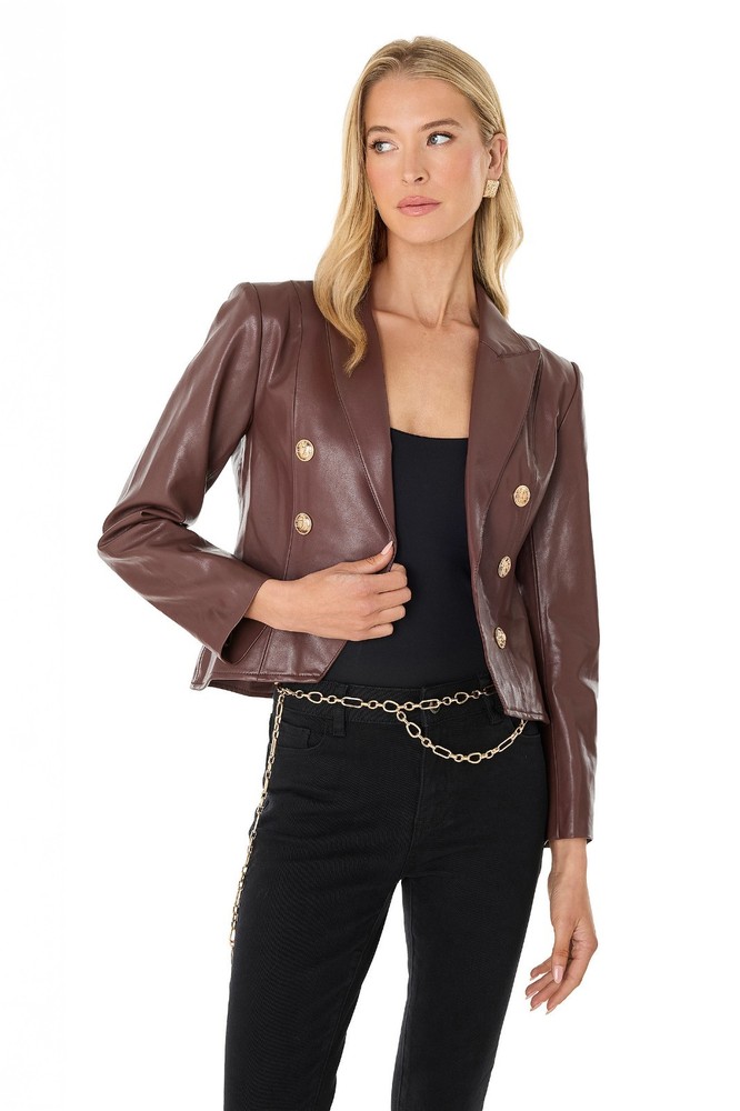 Gabrielle Leather Double Breasted Blazer Espresso THE NOLI SHOP