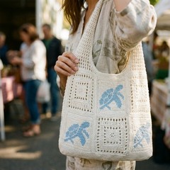 Turtle Pattern Knitted Bag Retro Hollow Woven Design Multi-purpose Shoulder Bag