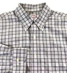 Brooks Brothers Men&rsquo;s Regular Fit Non-Iron Pocket Gray Check Shirt Large