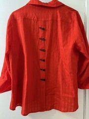 Multiples Red Woven Rayon Nylon Solid Collared Button Front 3/4 Blouse PL