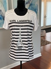 Karl Lagerfeld Paris Women Size L Long T-Shirt W/Crystal Bling & Eiffel Tower