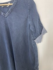 Soft Surroundings Top Women Medium Denim Blue Tencel Roll Tab Casual Lagenlook