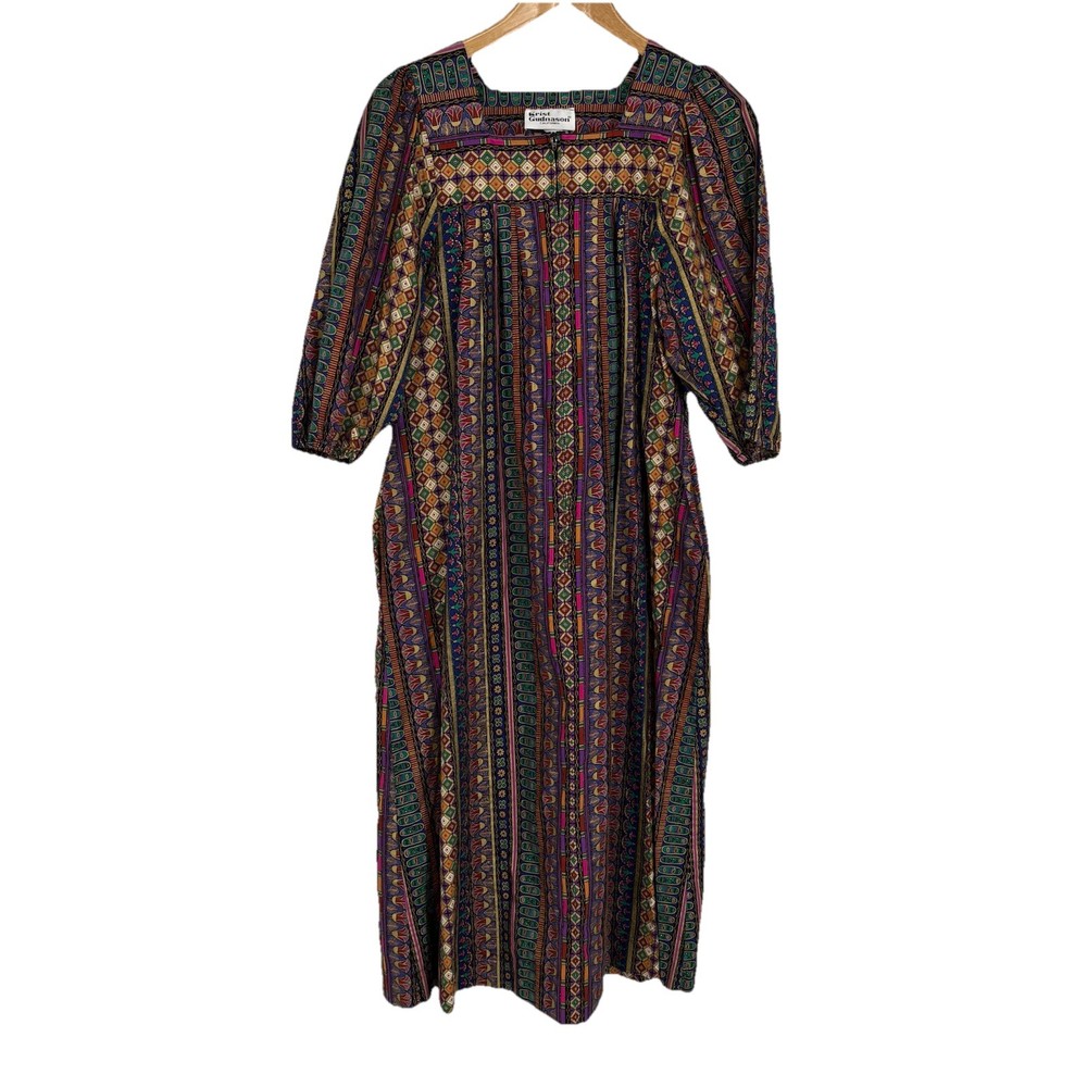 VTG Krist Gudnason California Women Kaftan House Dress S Ethnic Print Colorful