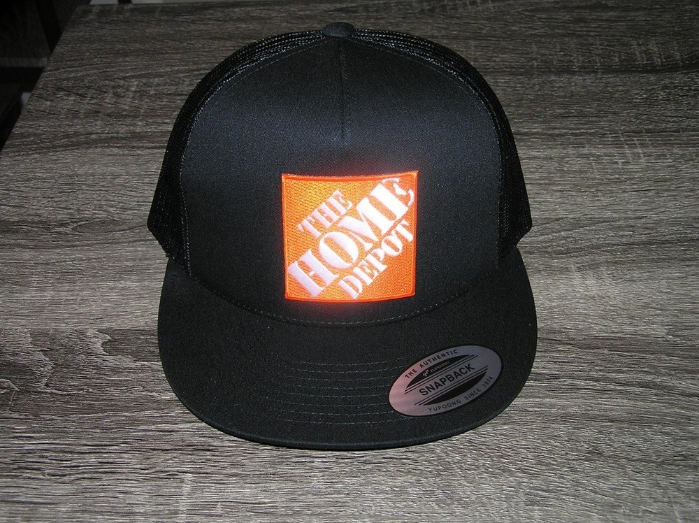 The Home Depot Patch on Trucker Hat Yupoong Classic 6006 Snapback Black/Black