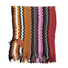 Missoni Women&rsquo;s Zig Zag Knit Neck Scarf Multicolor Fringe Wool Italy 190×45 cm