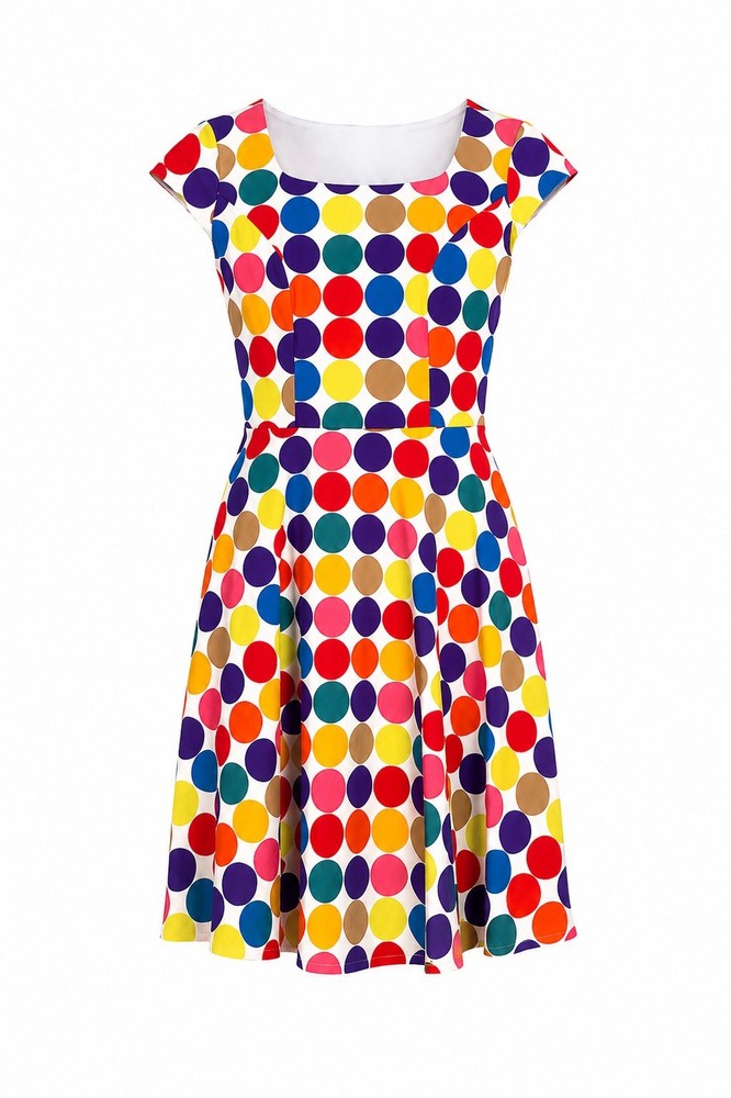 Pukavt Women&rsquo;s Retro Rockabilly Swing Dress Rainbow Polka Dot 50s Pinup Size XL