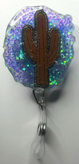 Purple resin Cactus Retractable Badge Reel ID/Document Holder , alligator clip
