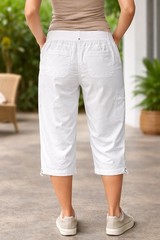 Dash solid cotton pull on front and back pockets elastic waist belt loops Capri