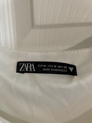 Zara Womens Blouse White Sheer Sleeve M Square Neck Crop Top Fairy Feminine