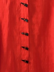 Multiples Red Woven Rayon Nylon Solid Collared Button Front 3/4 Blouse PL