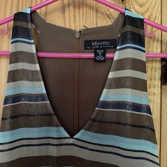 Identity by Lord & Taylor 100% Silk Striped Sheath V-Neck Dress 4 Brown