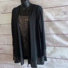 Antthony Design Originals Womens Tank & Jacket M Black Gold Sequin B4
