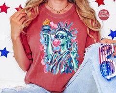 Statue of Liberty Bubble Gum Shirt Preppy 4th of July Womens Tee