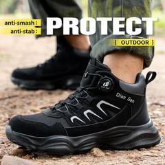 New Fashion Men Indestructible Work Shoes Rotary Buckle Steel Toe Safety Shoes