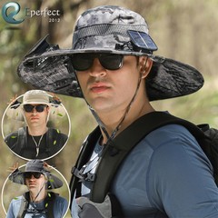 Outdoor Wide Brim Sun Bucket Hat with 2 Solar Fan UV Protection for Men Women