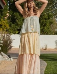 PQ swim Golden Hour Briar Lurex Strapless Maxi Coverup Fesortwear Dress Sz Xs/S