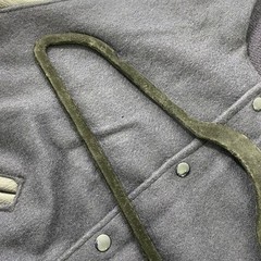 DeLONG Vintage Varsity Jacket Navy Wool Black Leather Sleeves Made in USA Sz 38