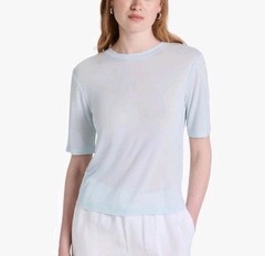 Vince Sky Blue Modal Boxy Elbow Short Sleeve Sheer Lightweight Tee Top Women 2X