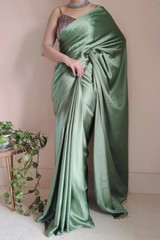 Solid/Plain Bollywood Satin, Silk Blend Saree (Light Green)