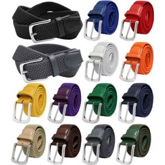 Falari Stretch Belt Canvas Fabric Woven Elastic Belt Silver Buckle 1005