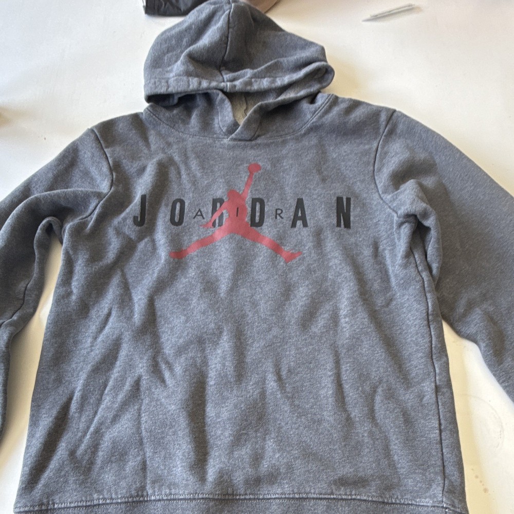 Jordan Gray Fleece Pullover Hoodie Youth L Jumpman Logo Cotton Blend Hooded