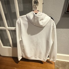 Manfinity Mens M Solid White Hockey Pullover Knit Hoodie Drawstring Pockets Logo