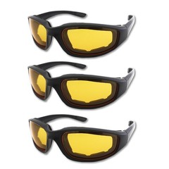 3 Pair Motorcycle Riding Glasses Padding Goggles UV Protection Yellow Lens
