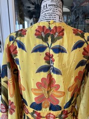 FARM Rio For Anthropologie Yellow Tropical Print Satin Like Fabric Maxi Dress M
