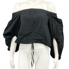 Rebecca Minkoff Top Womens XS Black Off the Shoulder 100% Cotton Tie Sleeves