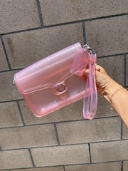 Coach Pink Jelly Crossbody Wristlet, Detachable Strap, Push Lock, Silver